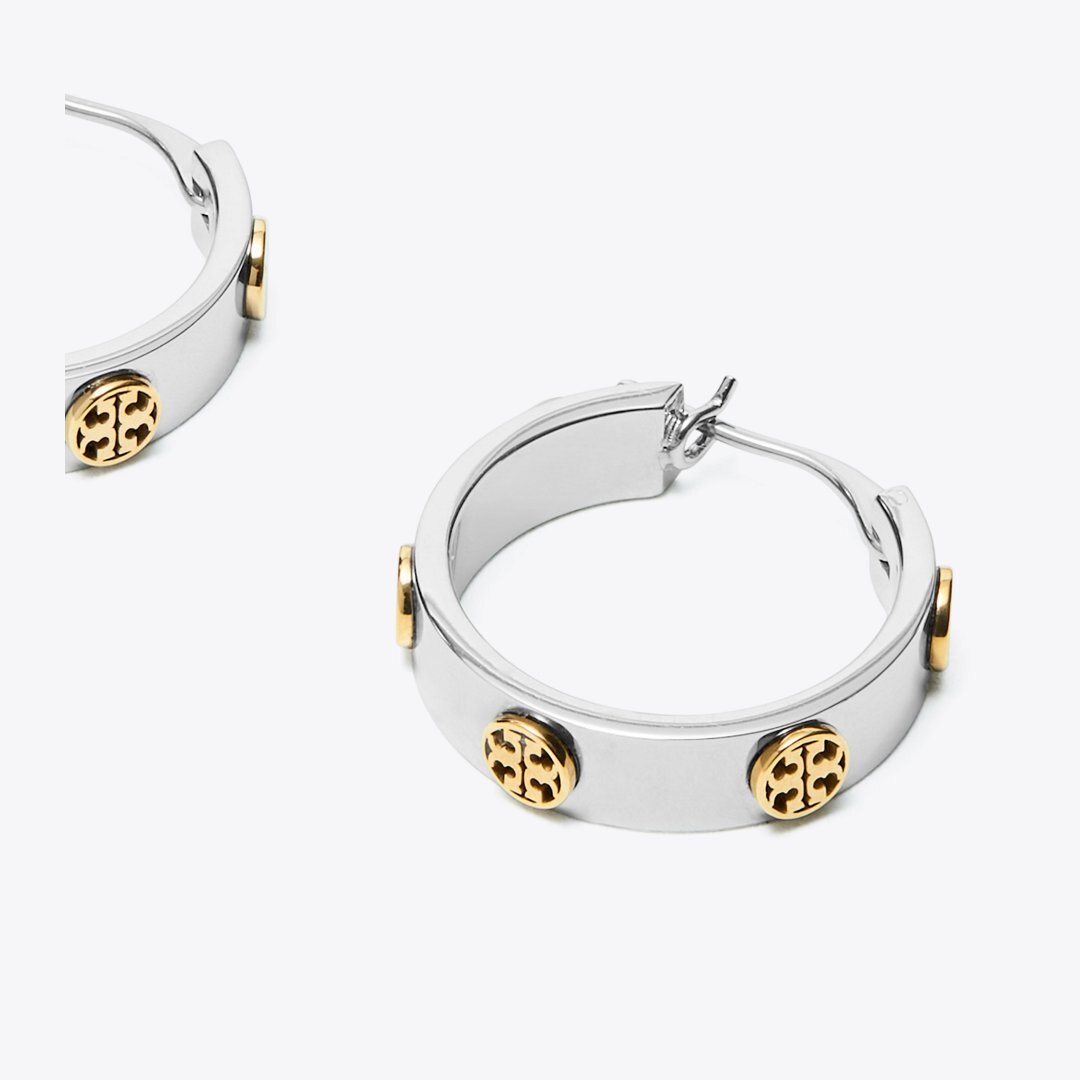 Tory Burch Small Icon Hoop Earrings Tory Silver / Tory Gold