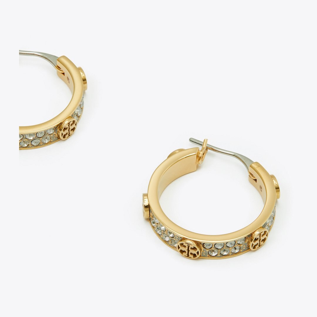 Tory Burch Small Icon Pav Hoop Earrings Tory Gold / Crystal