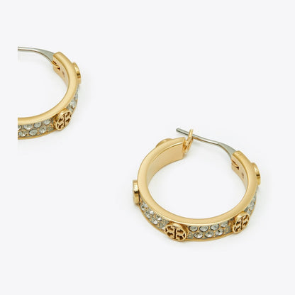 Tory Burch Small Icon Pav Hoop Earrings Tory Gold / Crystal