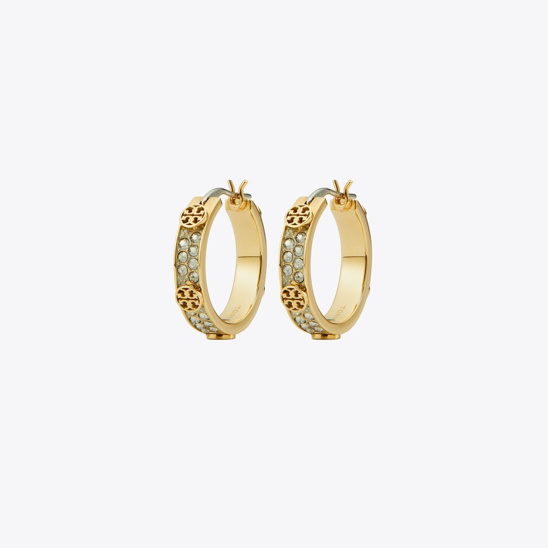 Tory Burch Small Icon Pav Hoop Earrings Tory Gold / Crystal