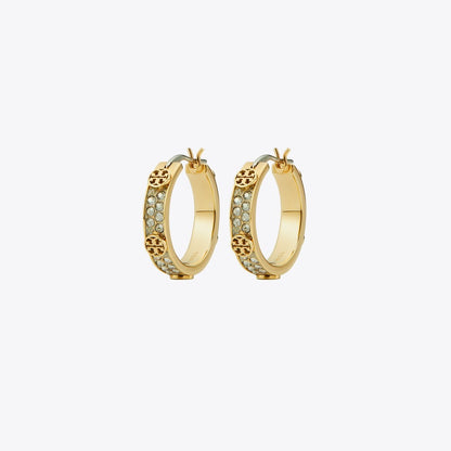 Tory Burch Small Icon Pav Hoop Earrings Tory Gold / Crystal