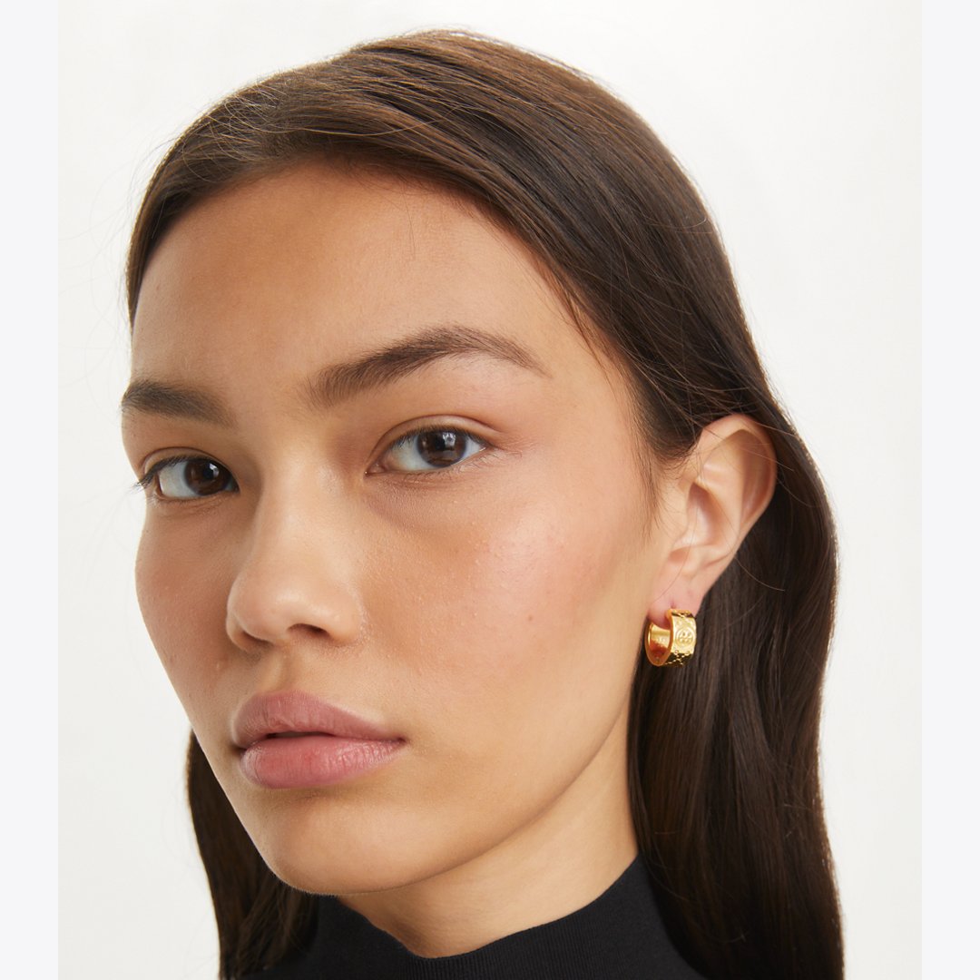 Tory Burch Small Icon T Monogram Hoop Earrings Tory Gold