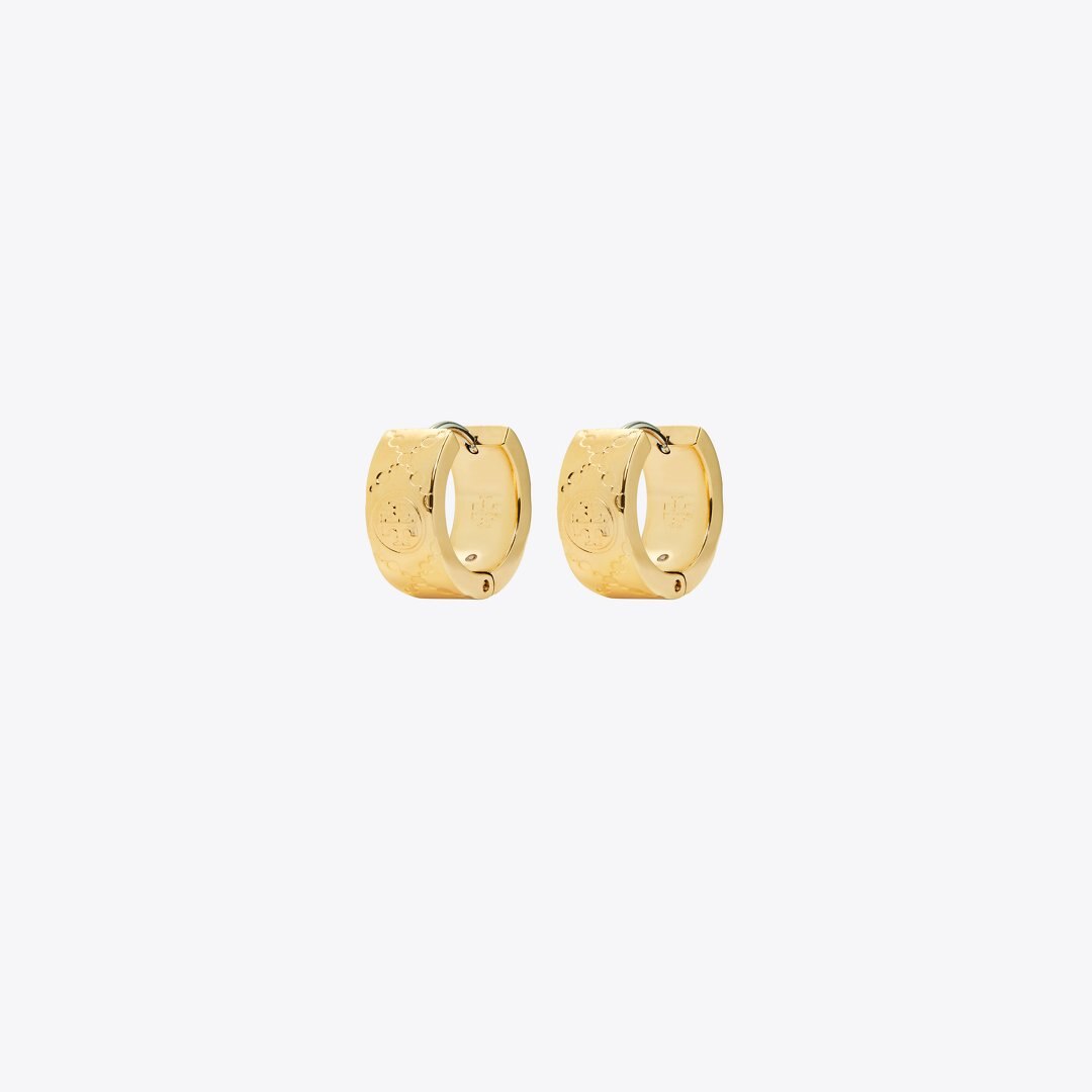Tory Burch Small Icon T Monogram Hoop Earrings Tory Gold