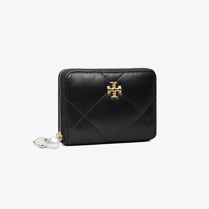 Tory Burch Small Kira Diamond Quilt Charm Zip Wallet Black