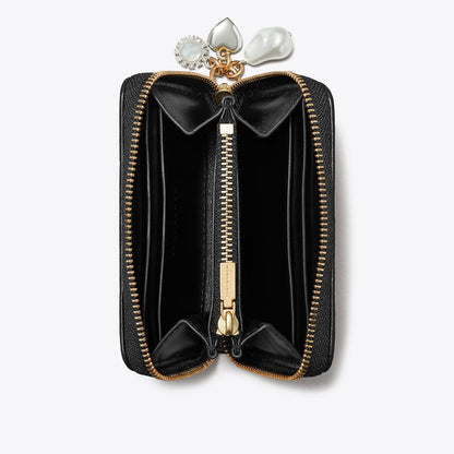 Tory Burch Small Kira Diamond Quilt Charm Zip Wallet Black