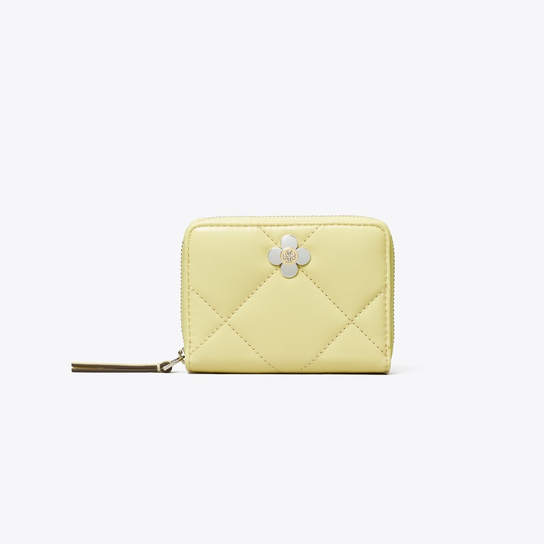 Tory Burch Small Kira Diamond Quilt Clover Zip-Around Wallet Frozen Zest