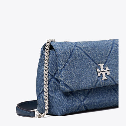 Tory Burch Small Kira Diamond Quilt Denim Shoulder Bag Blue