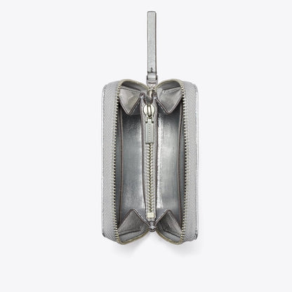 Tory Burch Small Kira Diamond Quilt Metallic Zip-Around Wallet Silver