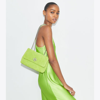 Tory Burch Small Kira Diamond Quilt Suede Shoulder Bag Bitter Lime