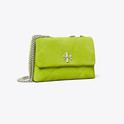 Tory Burch Small Kira Diamond Quilt Suede Shoulder Bag Bitter Lime