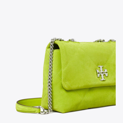 Tory Burch Small Kira Diamond Quilt Suede Shoulder Bag Bitter Lime