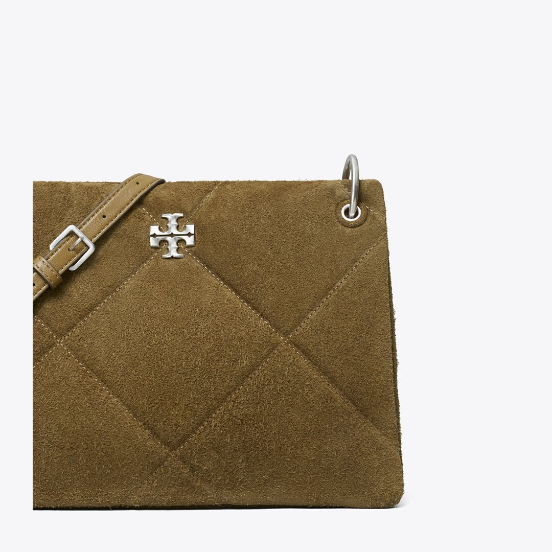Tory Burch Small Kira Diamond Quilt Suede Shoulder Bag Deep Olive
