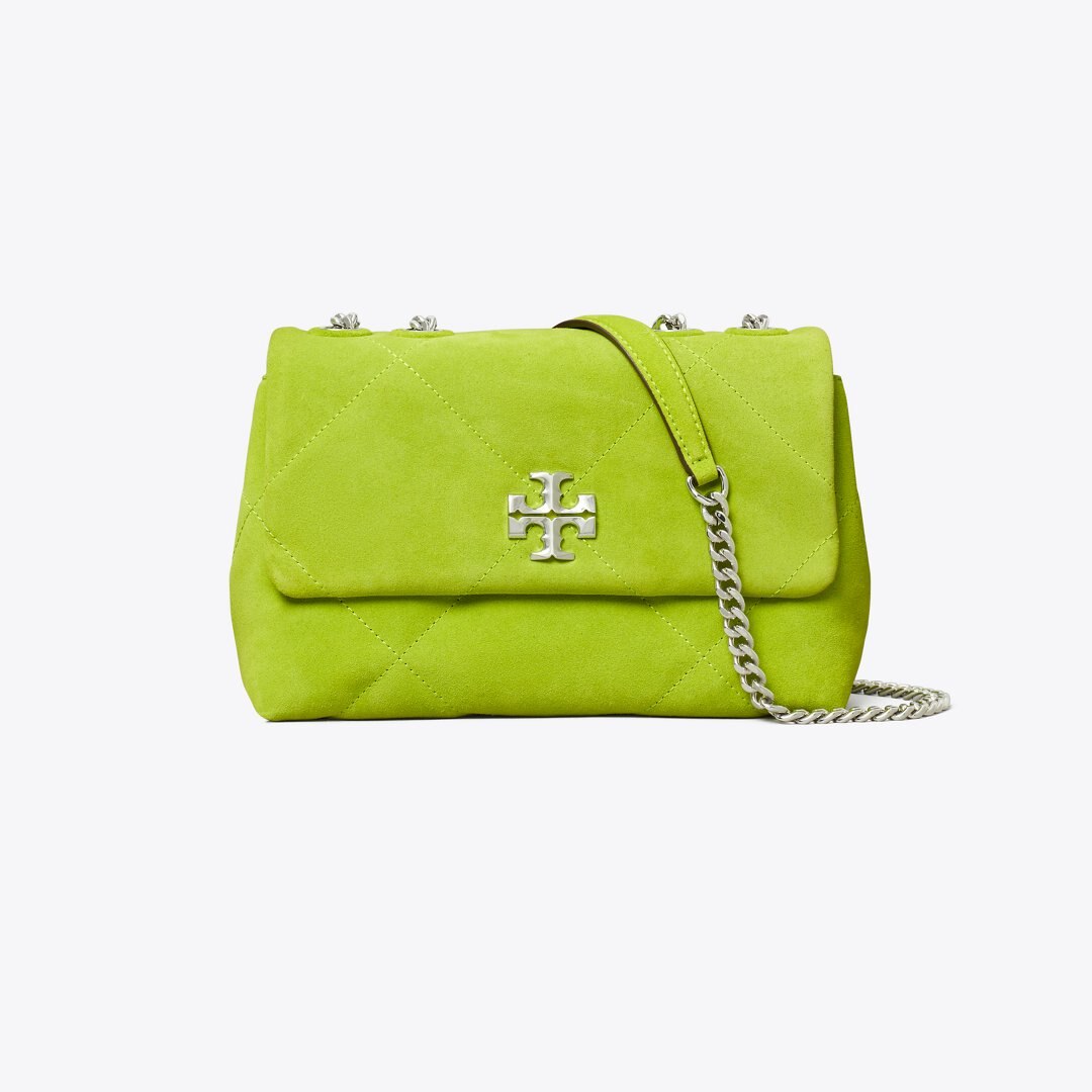 Tory Burch Small Kira Diamond Quilt Suede Shoulder Bag Bitter Lime