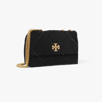 Tory Burch Small Kira Diamond Quilt Velvet Pav Shoulder Bag Black