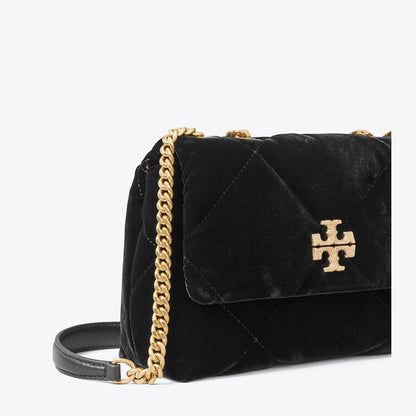 Tory Burch Small Kira Diamond Quilt Velvet Pav Shoulder Bag Black