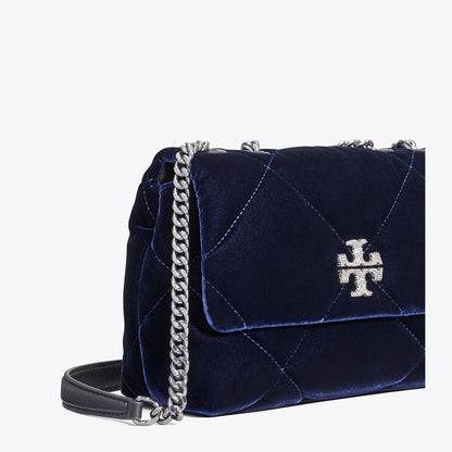 Tory Burch Small Kira Diamond Quilt Velvet Pav Shoulder Bag PERFECT NAVY