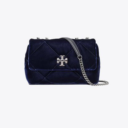 Tory Burch Small Kira Diamond Quilt Velvet Pav Shoulder Bag PERFECT NAVY