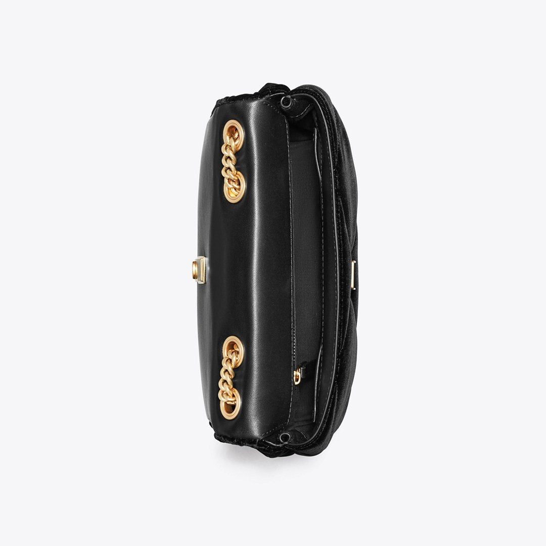 Tory Burch Small Kira Diamond Quilt Velvet Pav Shoulder Bag Black