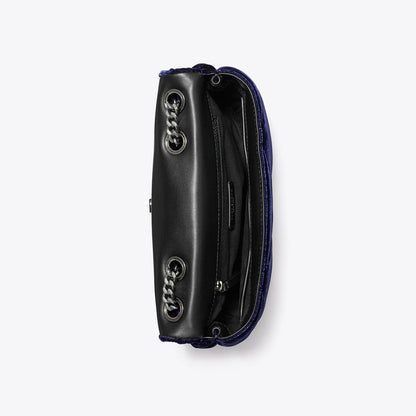 Tory Burch Small Kira Diamond Quilt Velvet Pav Shoulder Bag PERFECT NAVY