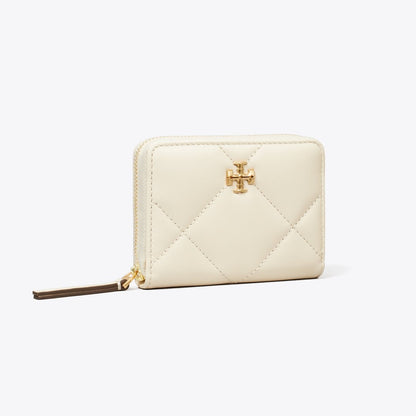 Tory Burch Small Kira Diamond Quilt Zip-Around Wallet Warm White