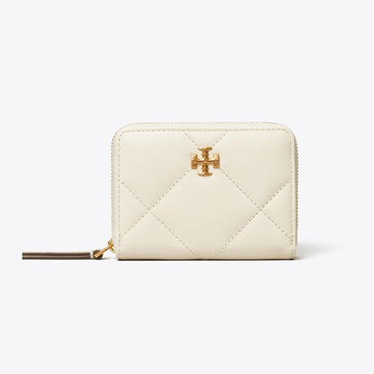 Tory Burch Small Kira Diamond Quilt Zip-Around Wallet Warm White
