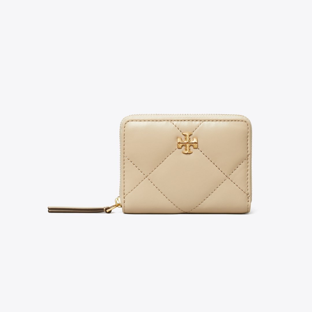 Tory Burch Small Kira Diamond Quilt Zip-Around Wallet Light Stone