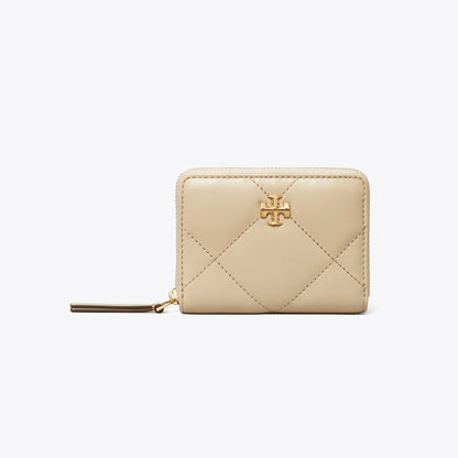 Tory Burch Small Kira Diamond Quilt Zip-Around Wallet Light Stone