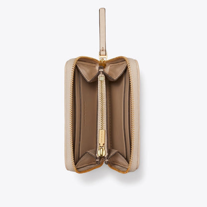 Tory Burch Small Kira Diamond Quilt Zip-Around Wallet Light Stone