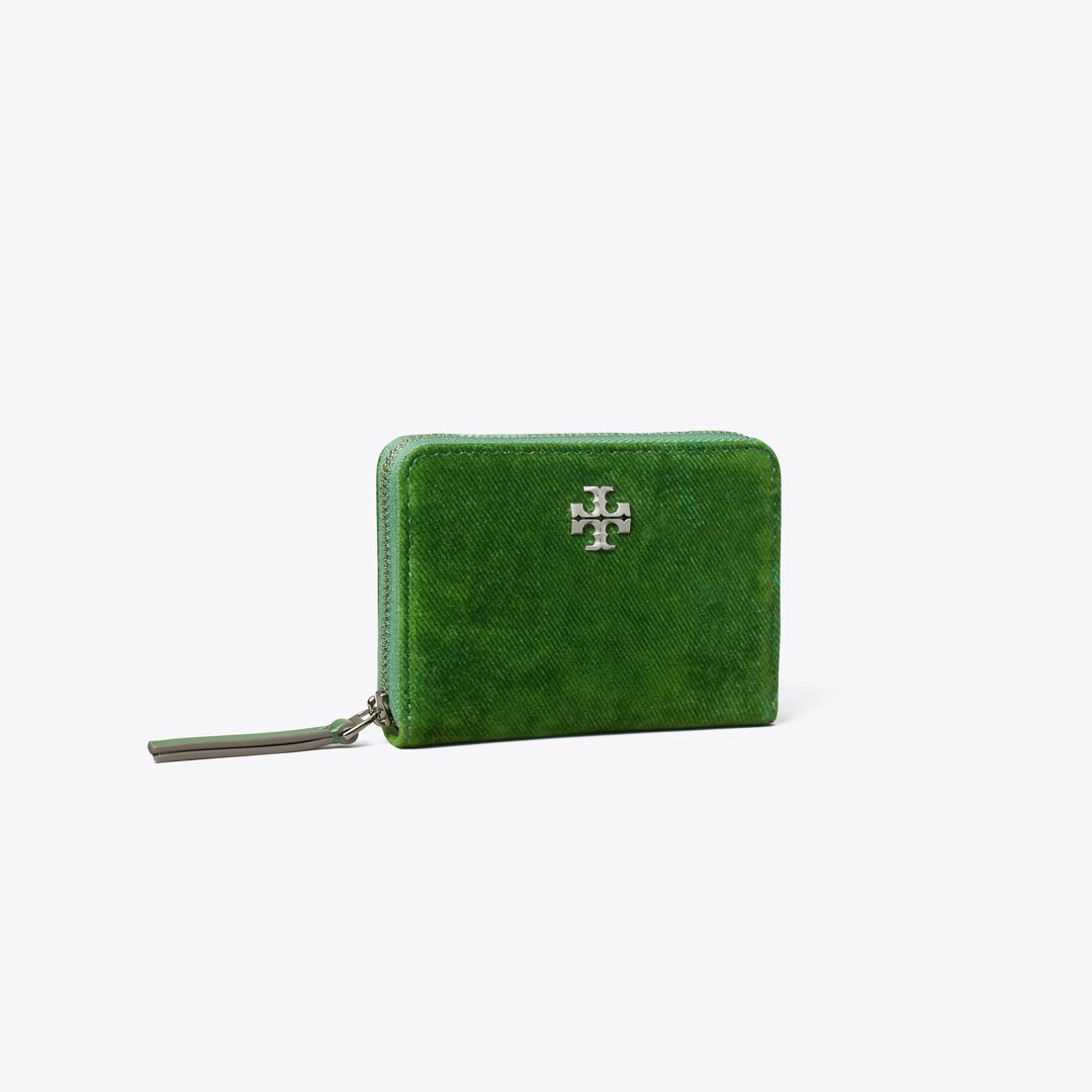 Tory Burch Small Kira Flocked Zip-Around Wallet Emerald