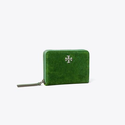 Tory Burch Small Kira Flocked Zip-Around Wallet Emerald