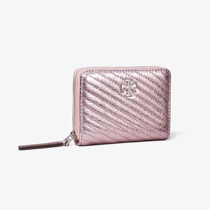 Tory Burch Small Kira Moto Quilt Metallic Zip-Around Wallet Sparkle Pink