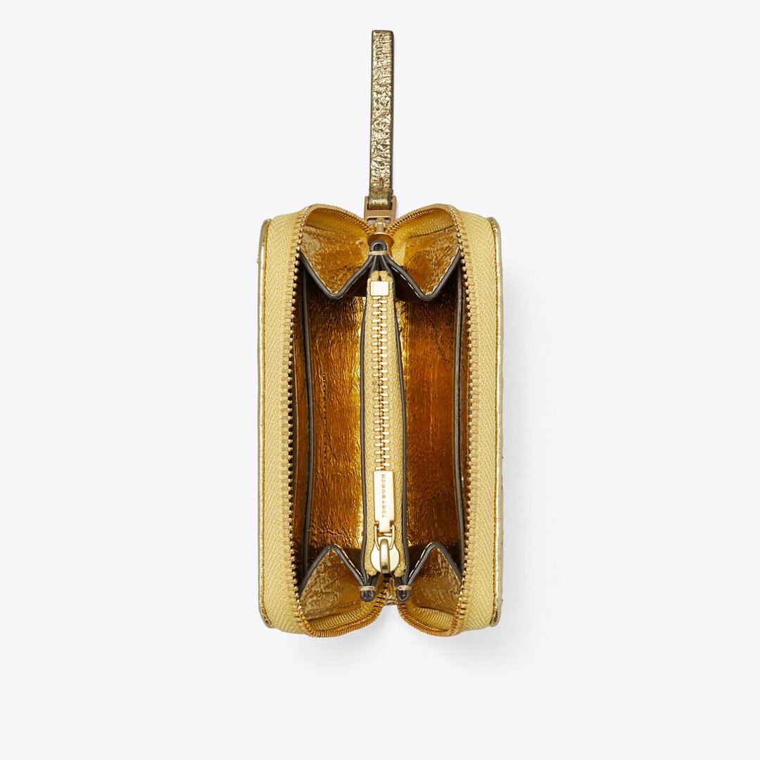 Tory Burch Small Kira Moto Quilt Metallic Zip-Around Wallet Gold