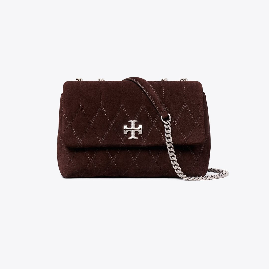Tory Burch Small Kira Quilt Suede Shoulder Bag Licorice
