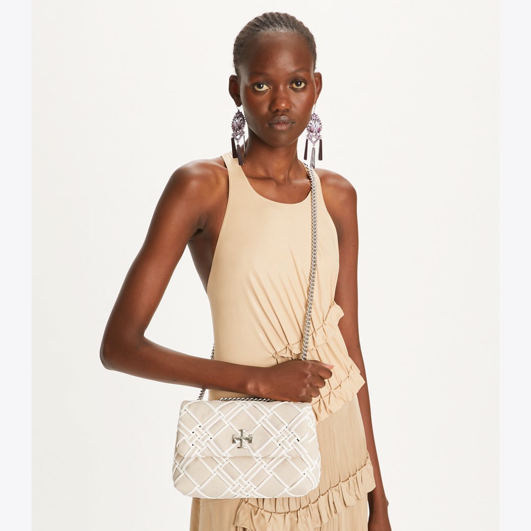 Tory Burch Small Kira Woven Canvas Shoulder Bag Natural / Blanc