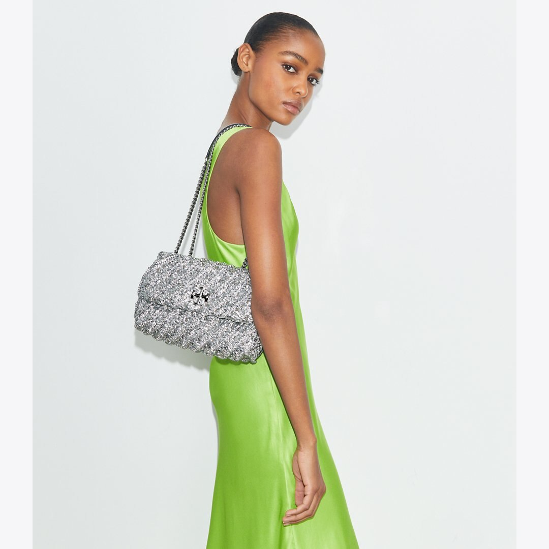 Tory Burch Small Kira Woven Shoulder Bag Silver