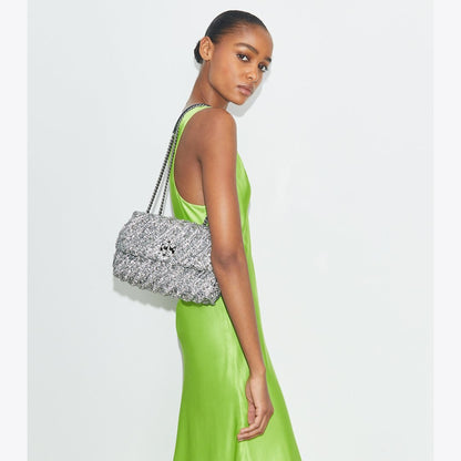 Tory Burch Small Kira Woven Shoulder Bag Silver