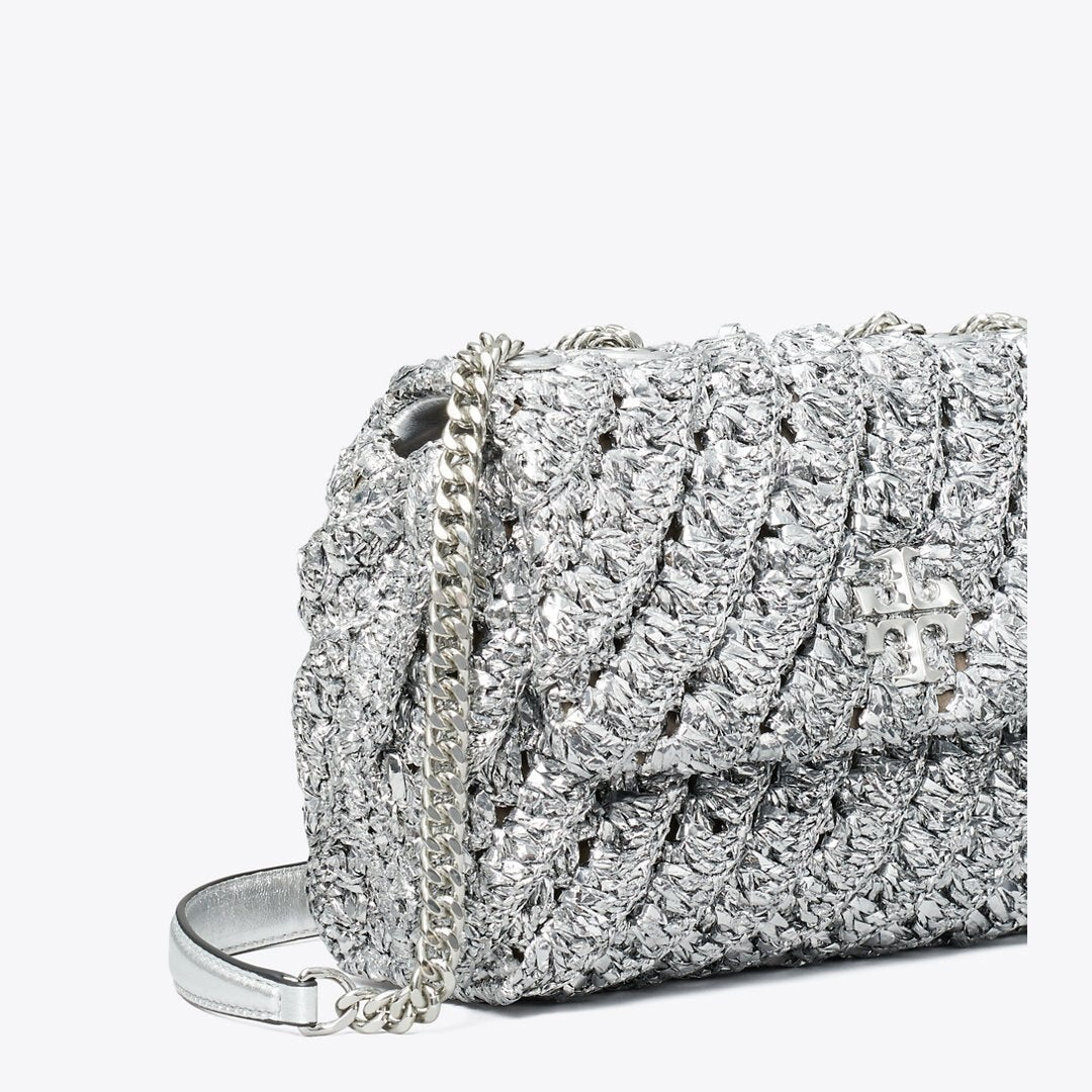 Tory Burch Small Kira Woven Shoulder Bag Silver