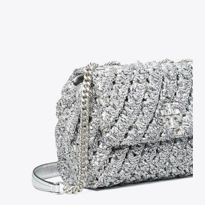 Tory Burch Small Kira Woven Shoulder Bag Silver