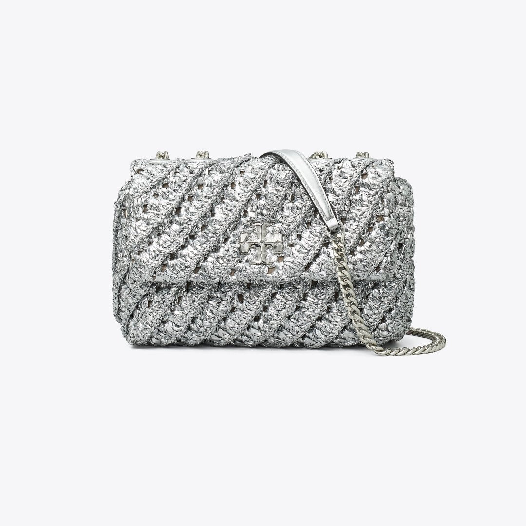 Tory Burch Small Kira Woven Shoulder Bag Silver
