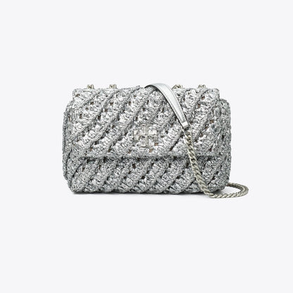 Tory Burch Small Kira Woven Shoulder Bag Silver