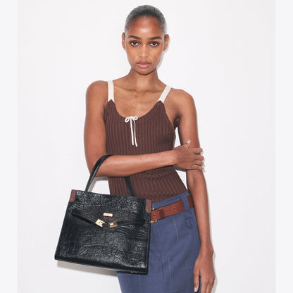 Tory Burch Small Lee Radziwill Embossed Double Bag Black