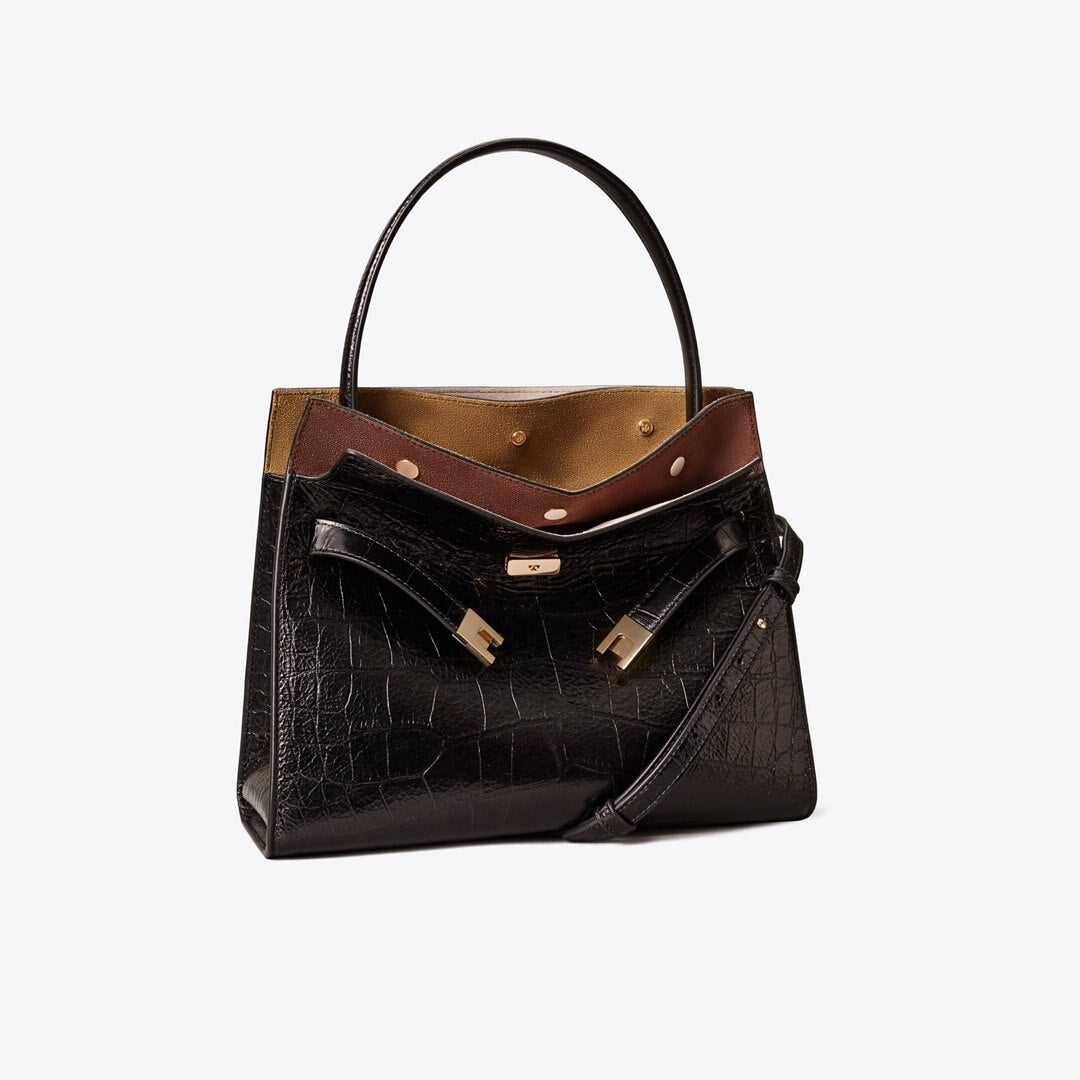 Tory Burch Small Lee Radziwill Embossed Double Bag Black