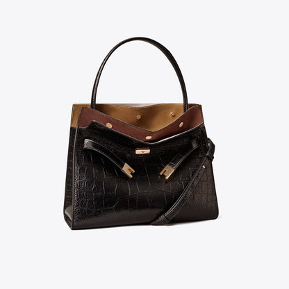 Tory Burch Small Lee Radziwill Embossed Double Bag Black