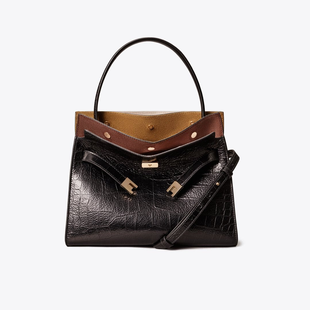 Tory Burch Small Lee Radziwill Embossed Double Bag Black
