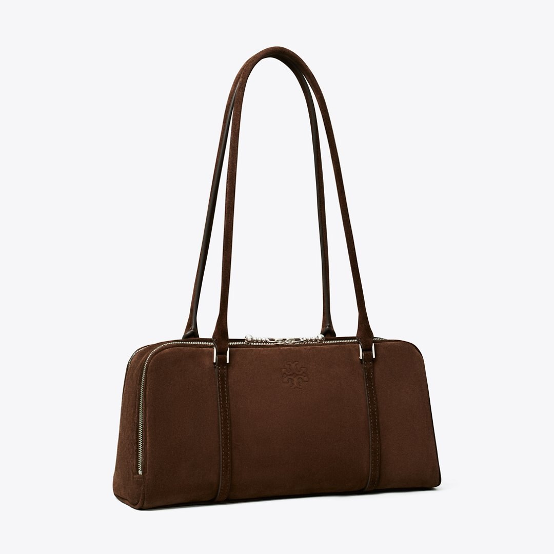 Tory Burch Small Marshmallow Suede Satchel Dark Cocoa