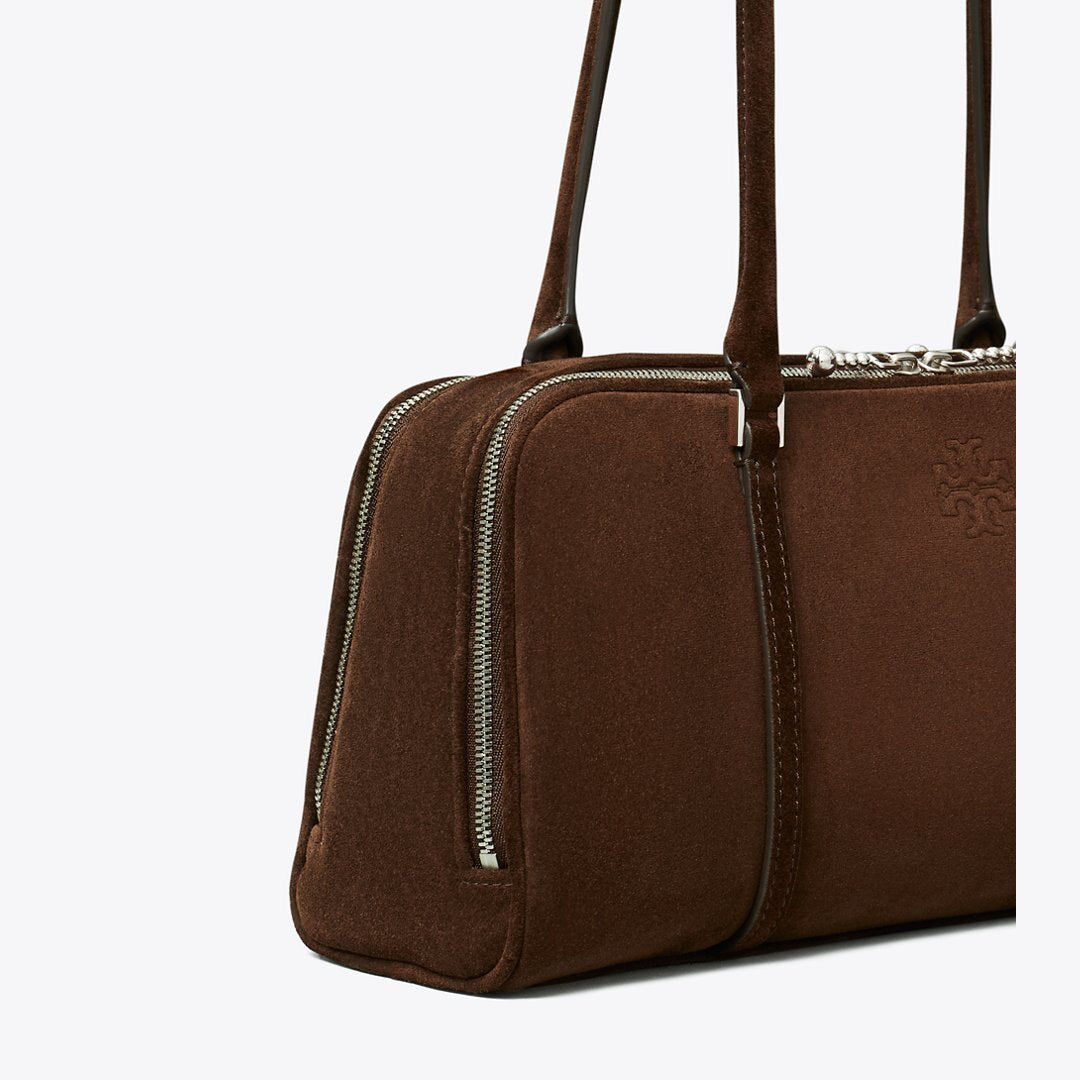 Tory Burch Small Marshmallow Suede Satchel Dark Cocoa