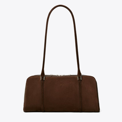 Tory Burch Small Marshmallow Suede Satchel Dark Cocoa