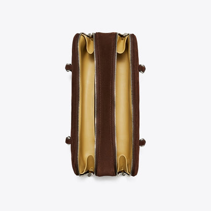 Tory Burch Small Marshmallow Suede Satchel Dark Cocoa