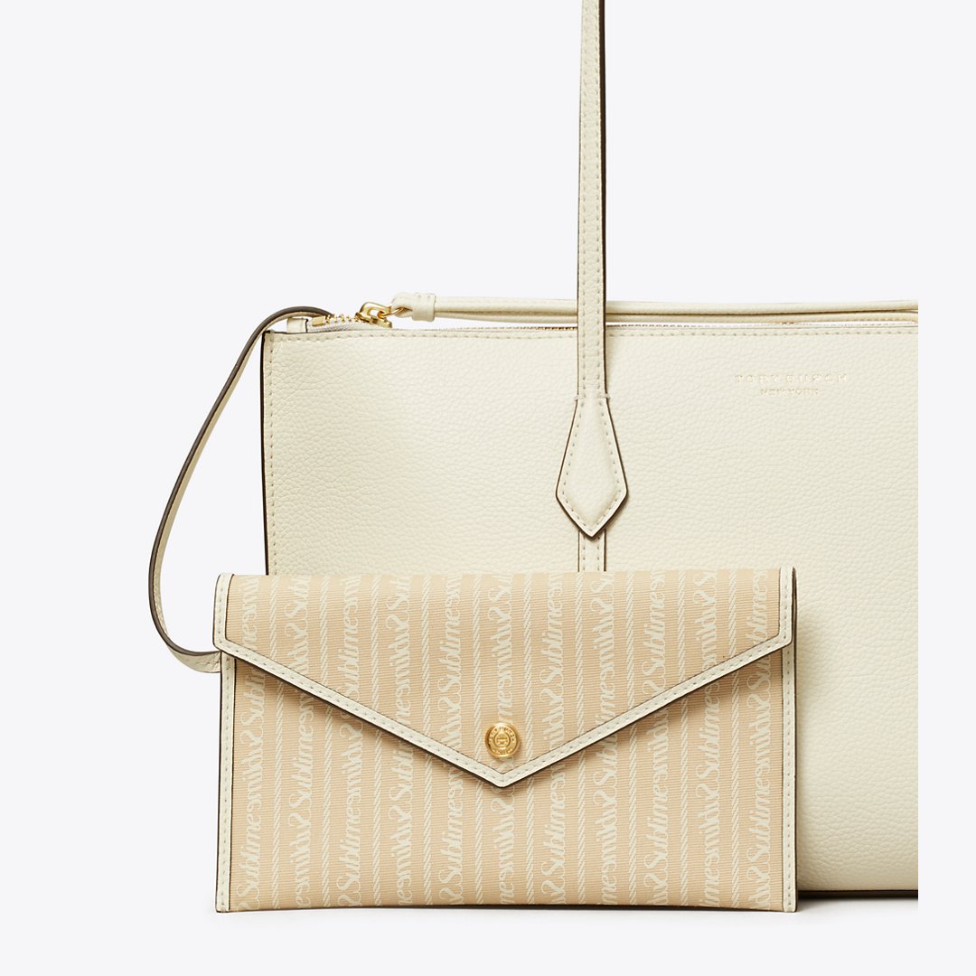 Tory Burch Small Perry Zip Tote Warm White