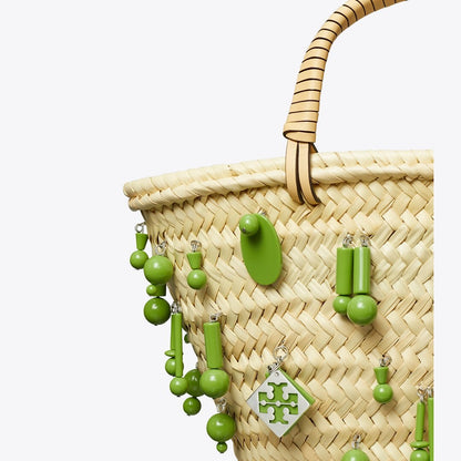 Tory Burch Small Raffia Embroidered Tote Wild Leaves